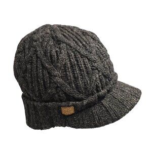 Coal Wool Knit Brimmed Cap Lined Beanie Dark Gray Stretchy Warm Winter Hat boho